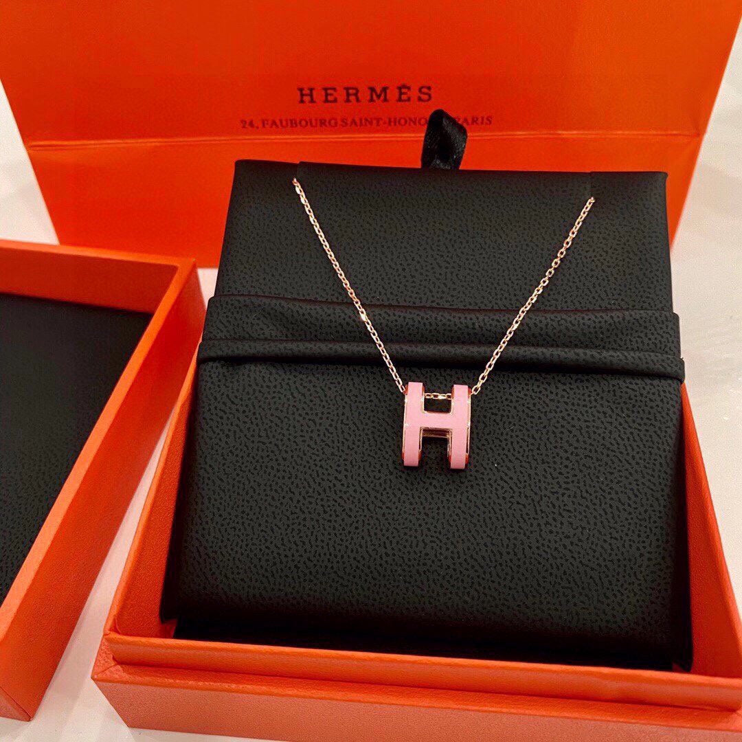 Hermes Mini Pop Pink 18K Gold Necklace