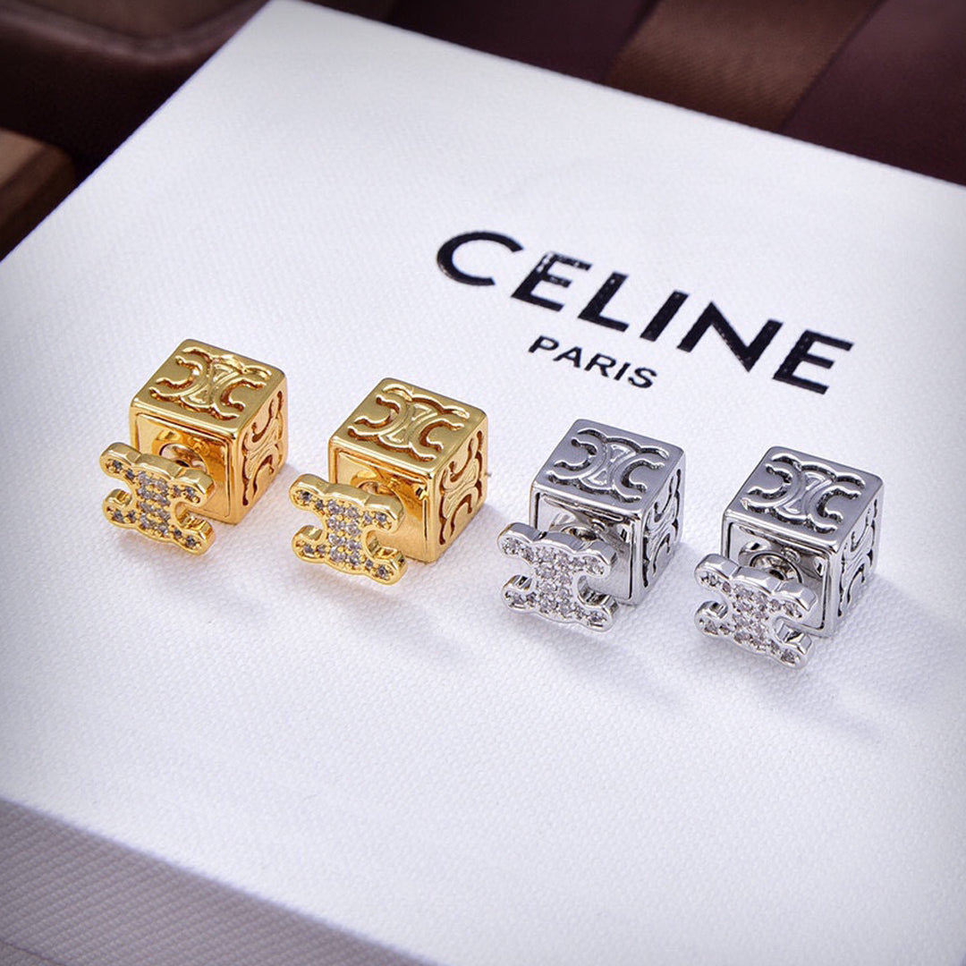 Celine Dice Pendant 18K Gold Earrings
