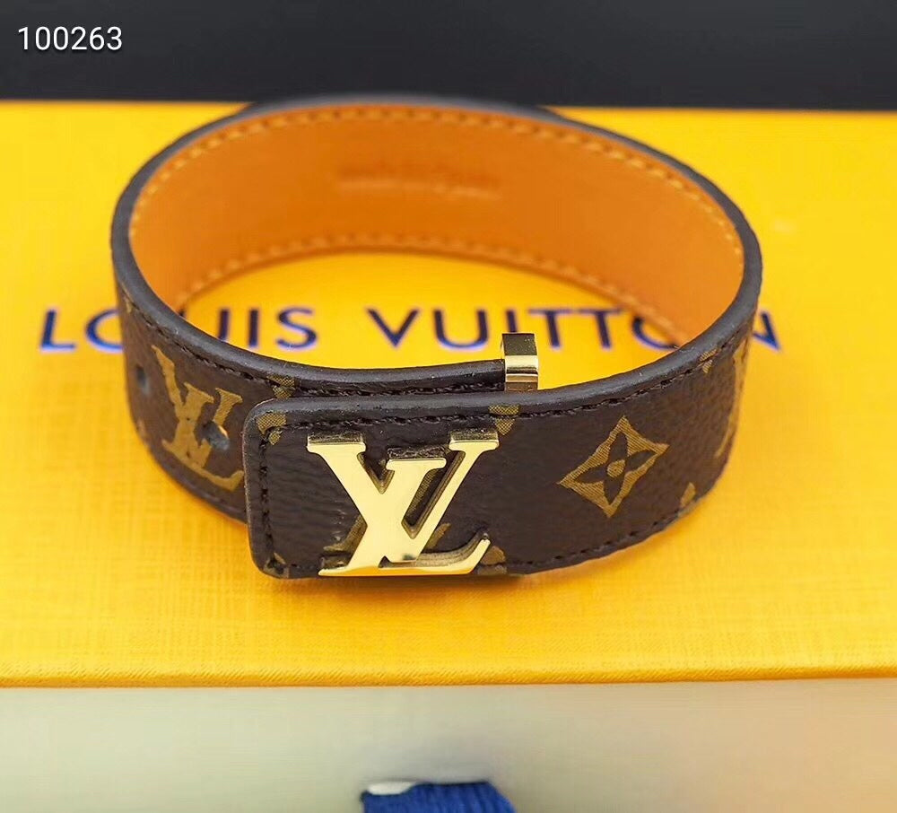 Louis Vuitton Leather 18K Gold Bracelet