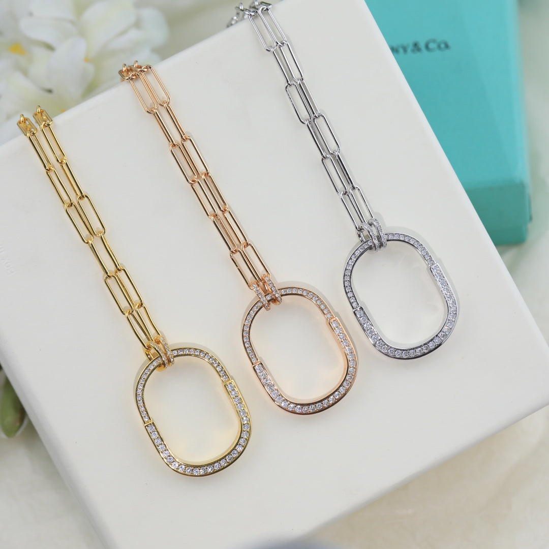 Tiffany Lock Pendant Pave Diamonds 18K Gold Necklace