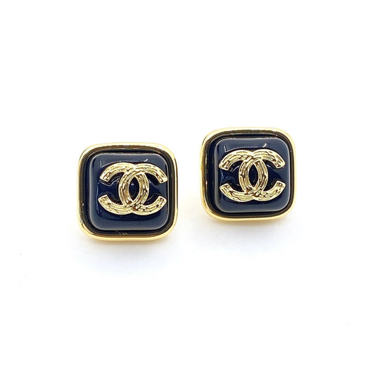 Chanel Square Resin 18K Gold Earrings