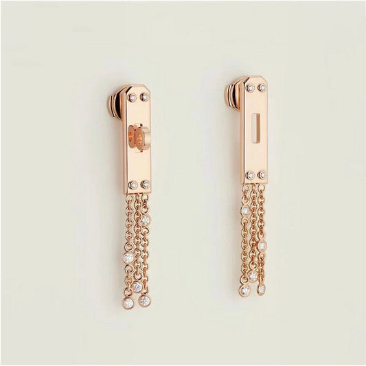 Hermes Diamond Kelly Gavroche 18K Gold Earrings