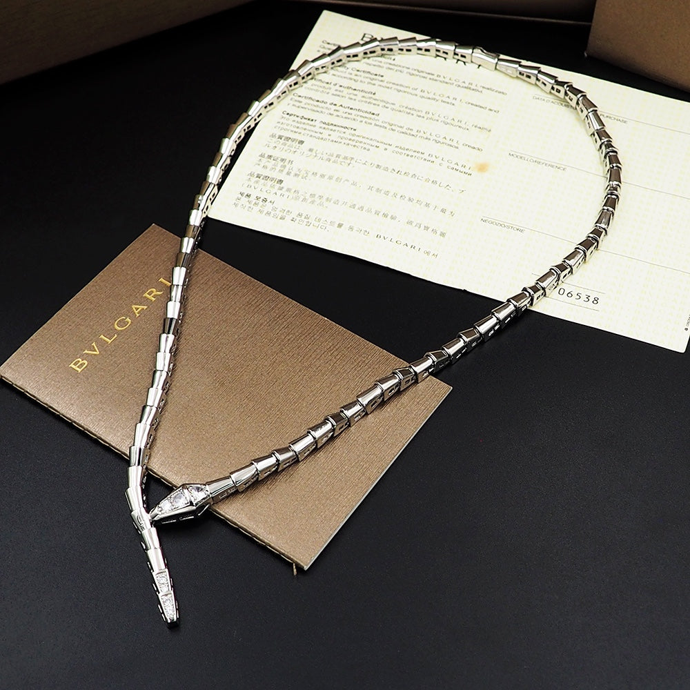 Bvlgari Serpenti Viper Demi-Pave Diamonds 18K Gold Necklace