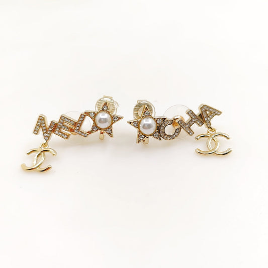 Chanel Script Diamonds 18K Gold Earrings