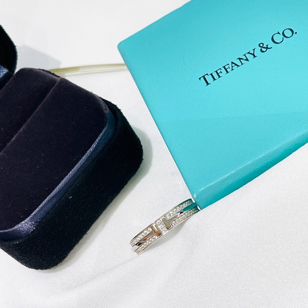 Tiffany Narrow Pave Diamond 18K Gold Ring