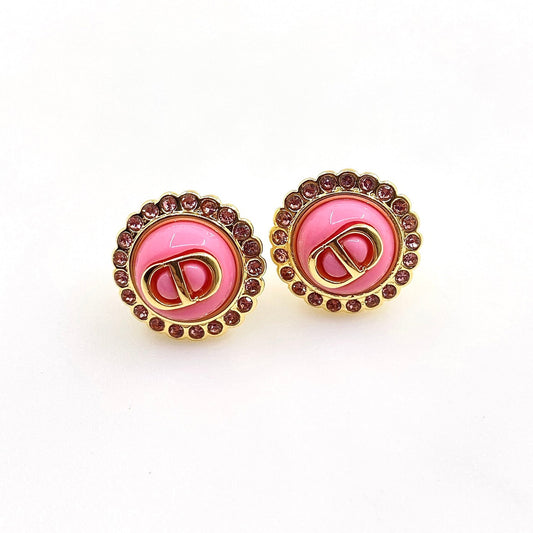 Chanel Pink Crystal 18K Gold Earrings