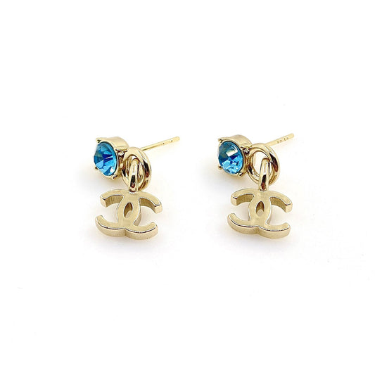 Chanel Blue Crystal 18K Gold Earrings