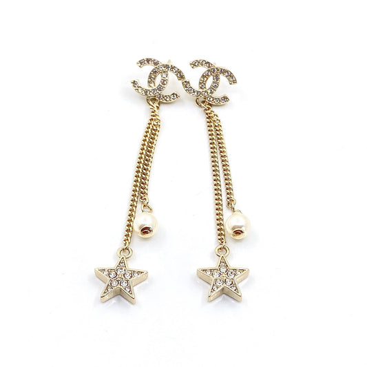 Chanel Pearl & Star 18K Gold Earrings