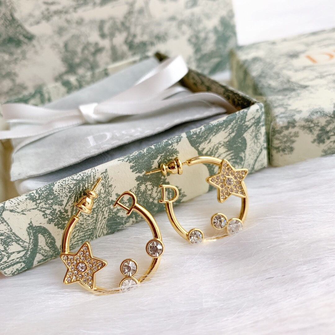 Dior Star Pink Crystals 18K Gold Earrings