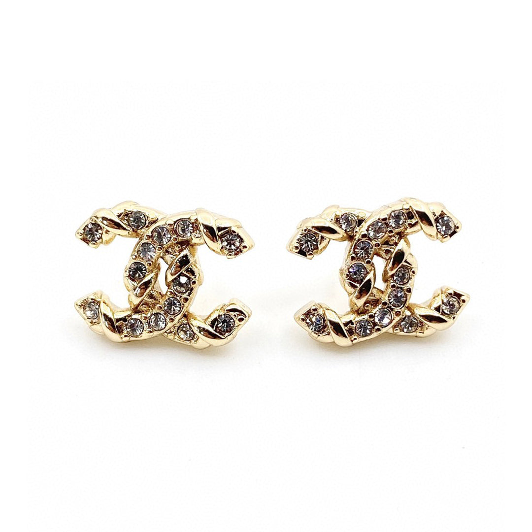 Chanel Full Crystals 18K Gold Earrings