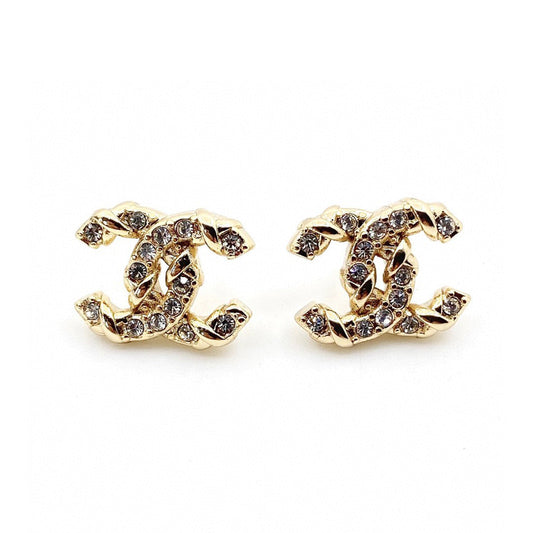 Chanel Full Crystals 18K Gold Earrings