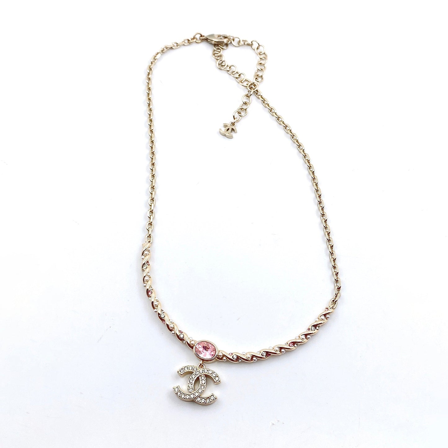 Chanel Pink Crystal 18K Gold Necklace