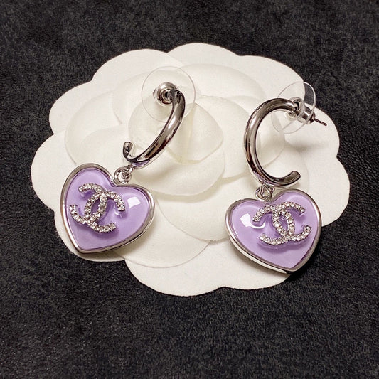 Chanel Purple Heart 18K Gold Earrings