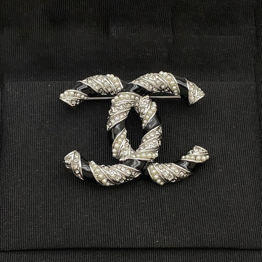 Chanel Black & Diamond 18K White Gold Brooch