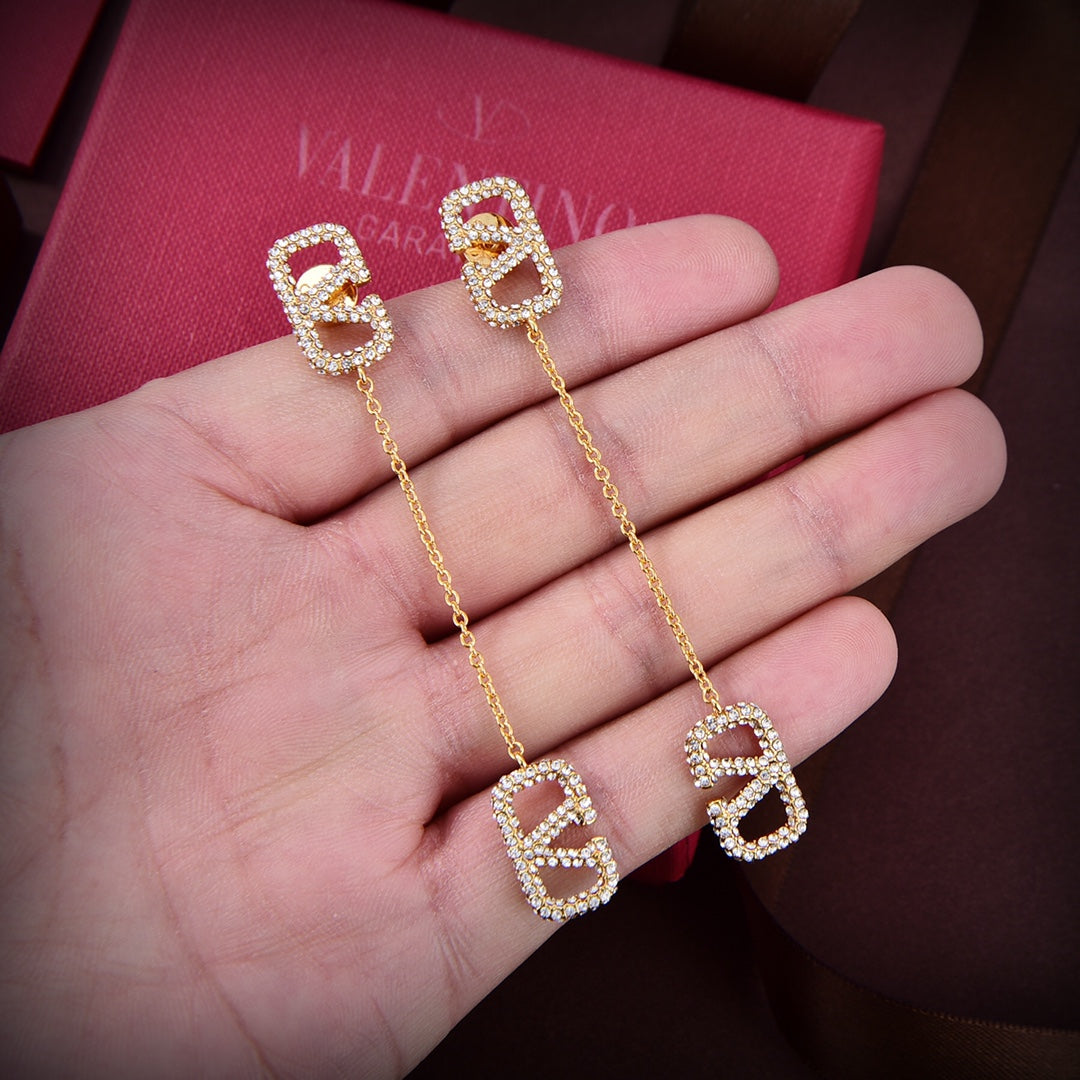 Valentino Crystal Valentino Signature 18K Gold Earrings
