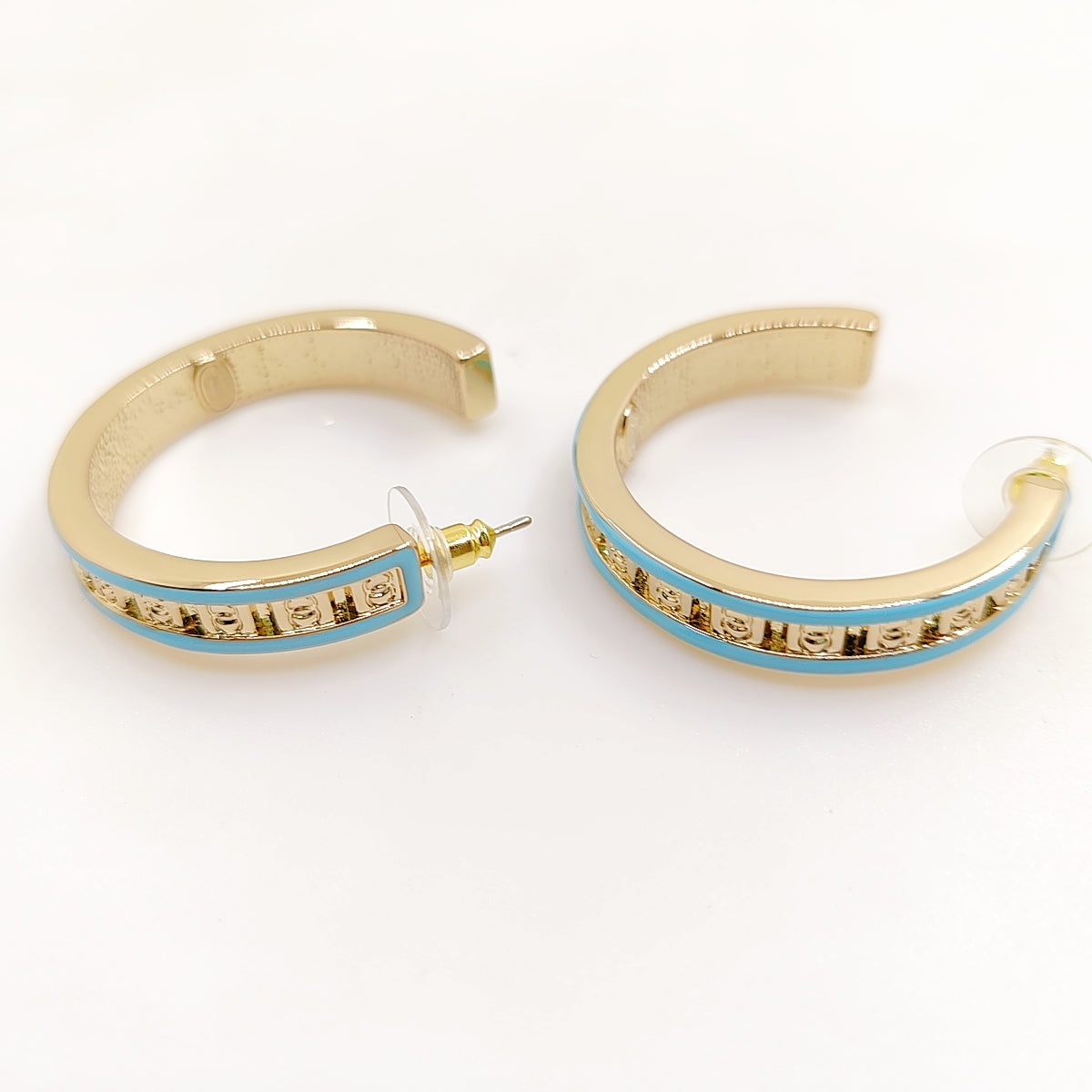 Chanel Blue Resin 18K Gold Earrings