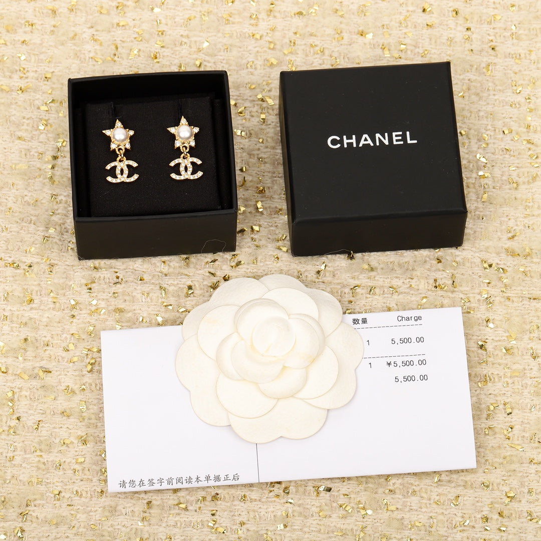 Chanel Star Crystals 18K Gold Earrings