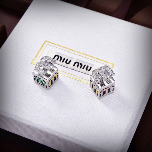 Miu Green & Yellow Cube 18K Gold Earrings