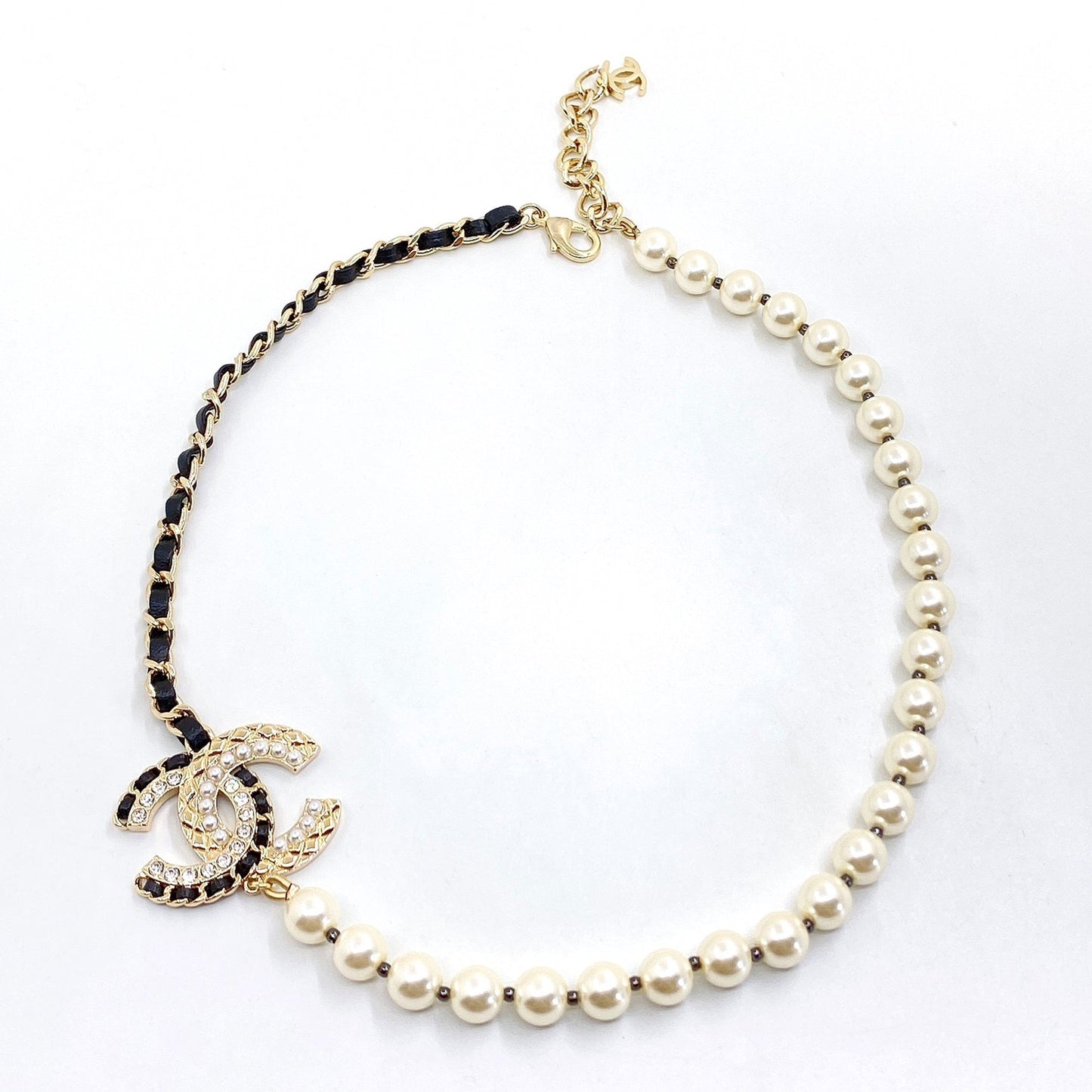 Chanel Leather Pearls 18K Gold Necklace