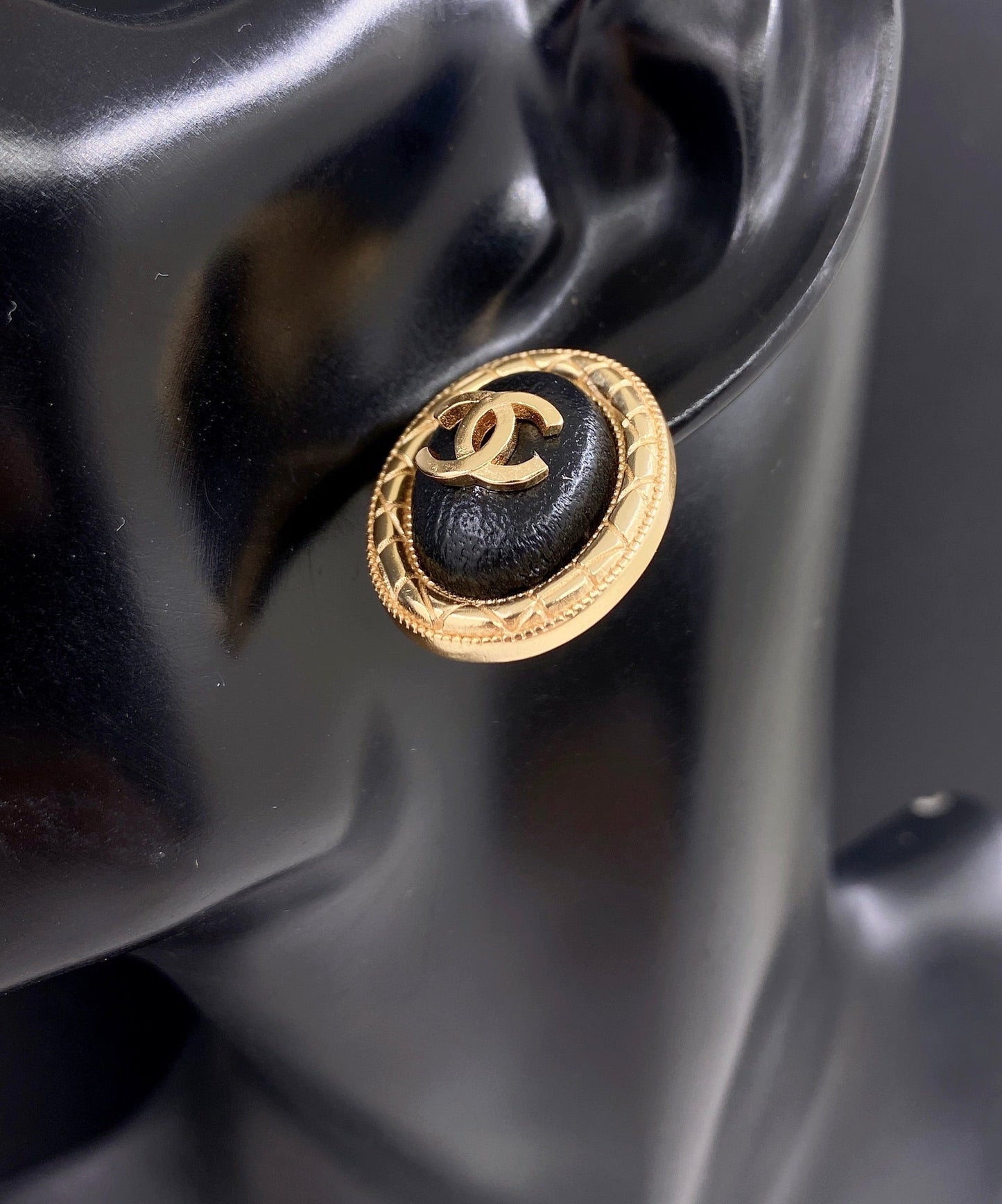 Chanel Oval Leather 18K Gold Earrings