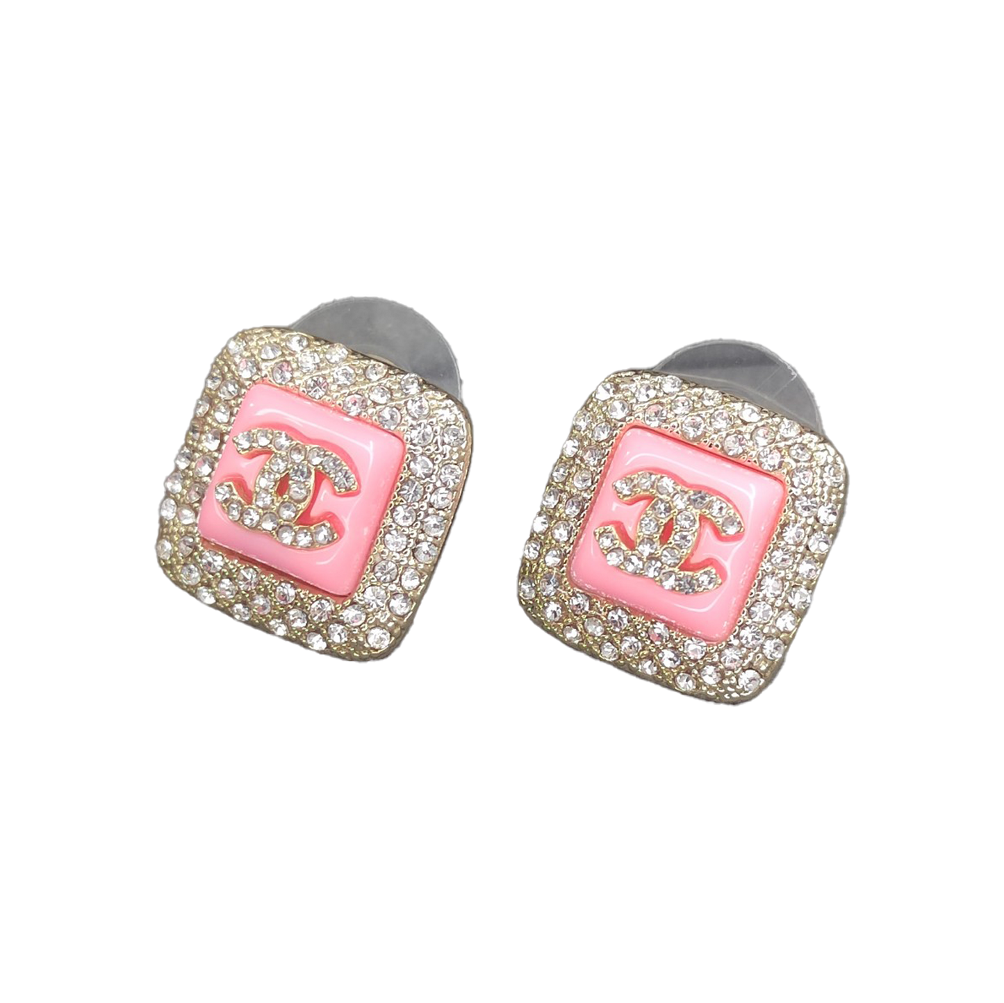 Chanel Diamond Square Pink 18K Gold Earrings