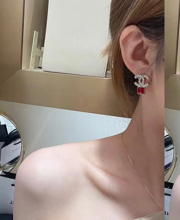 Chanel Red Crystal 18K Gold Earrings