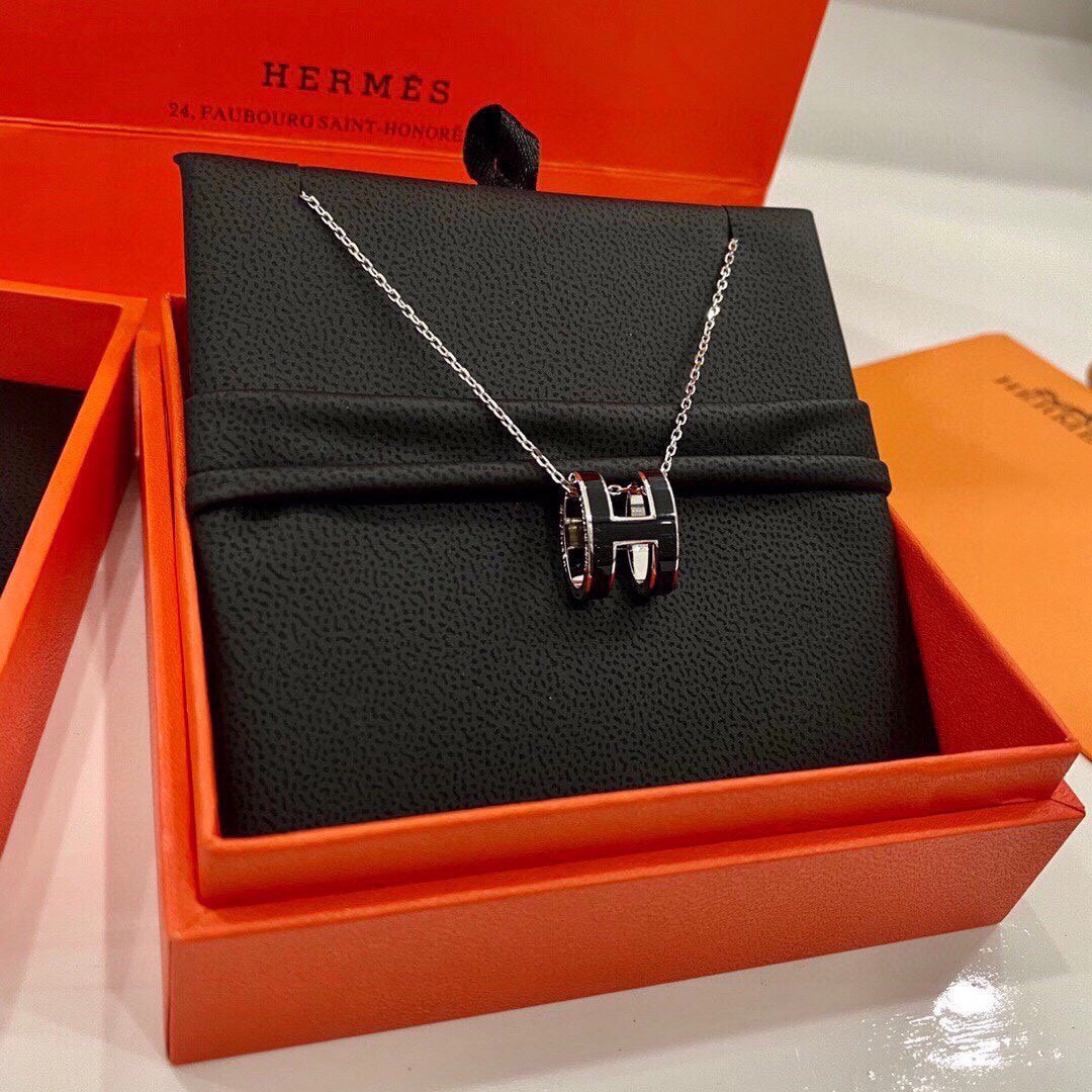 Hermes Mini Pop Black 18K Gold Necklace