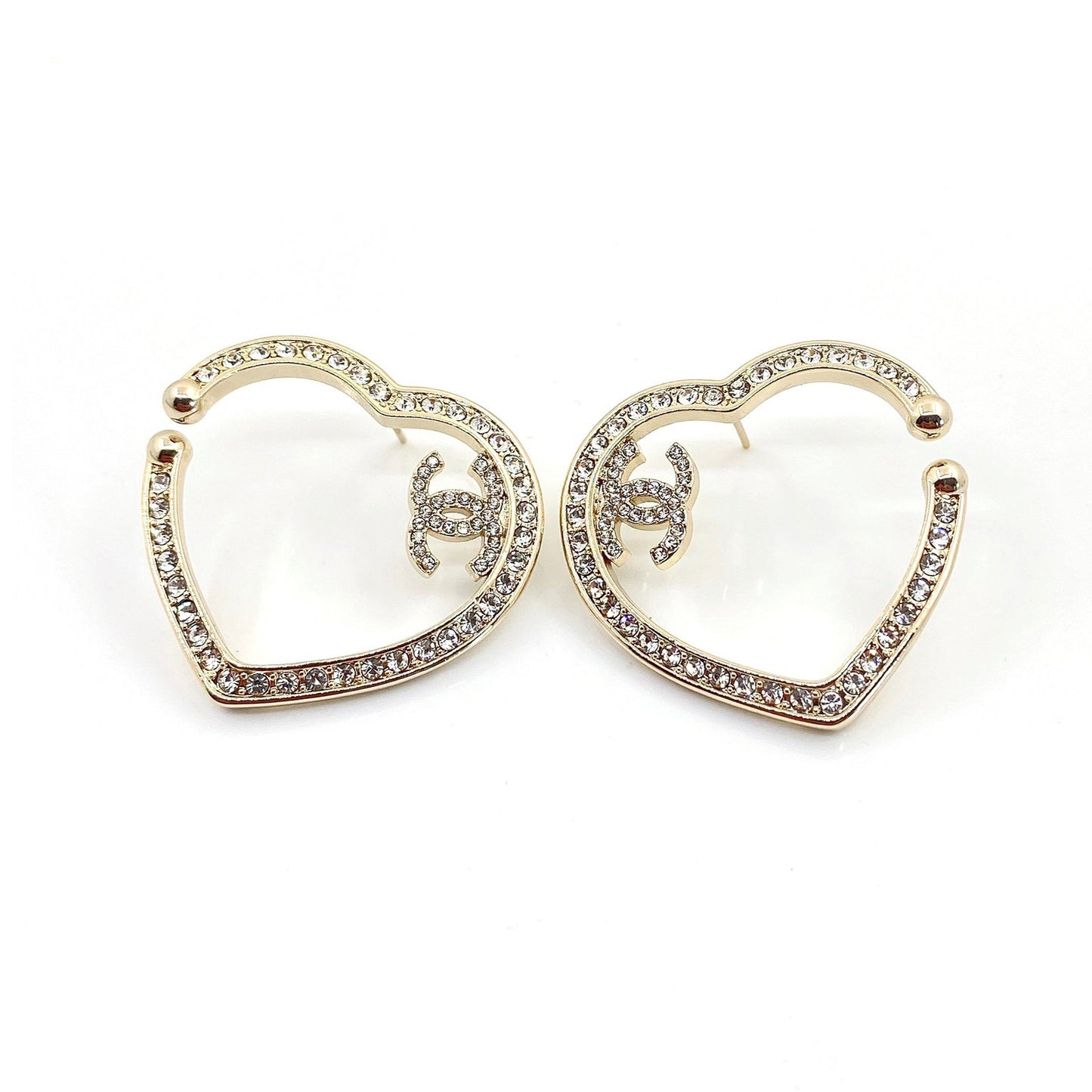 Chanel Diamond Heart 18K Gold Earrings