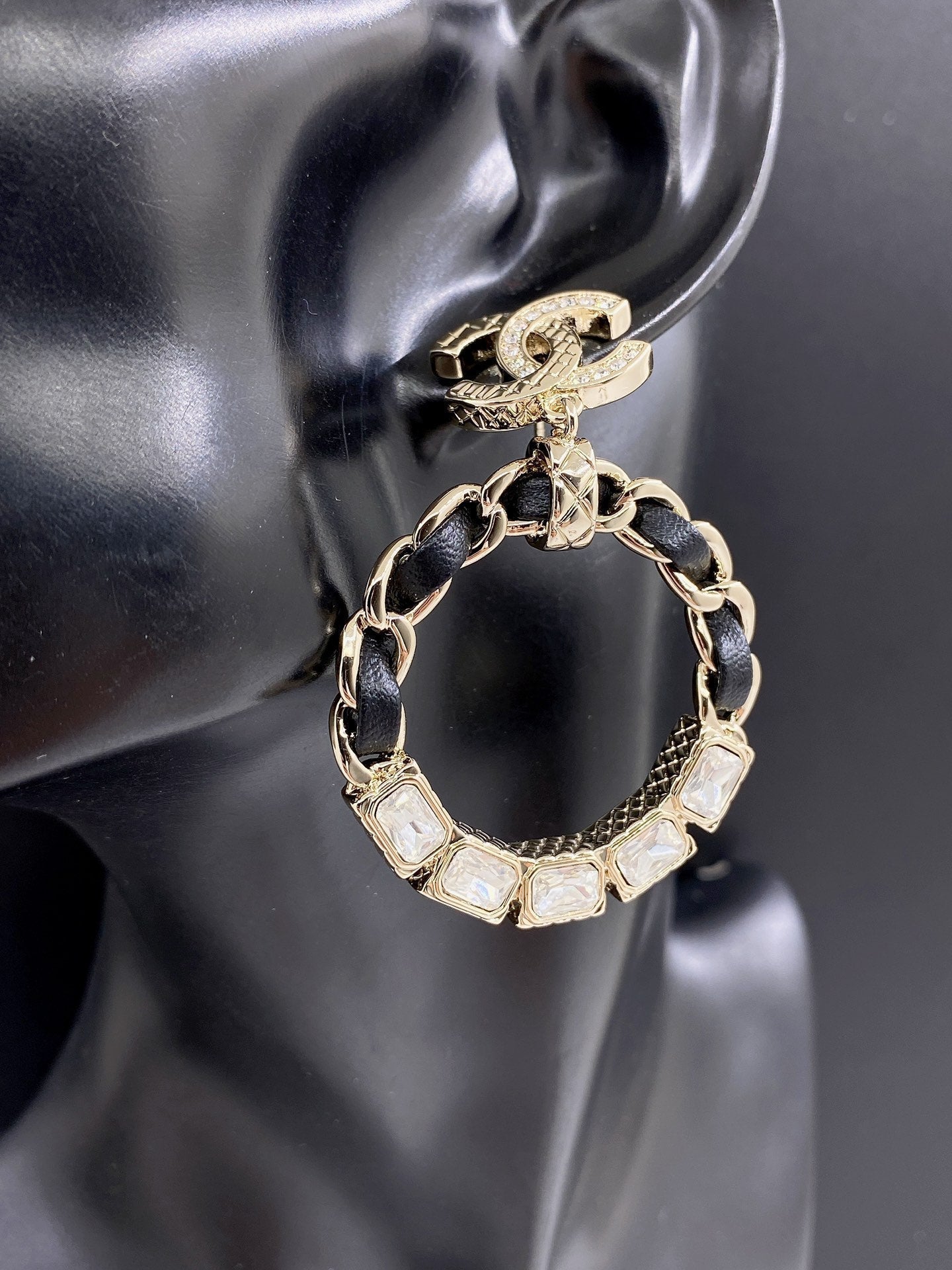 Chanel Round Crystals 18K Gold Earrings