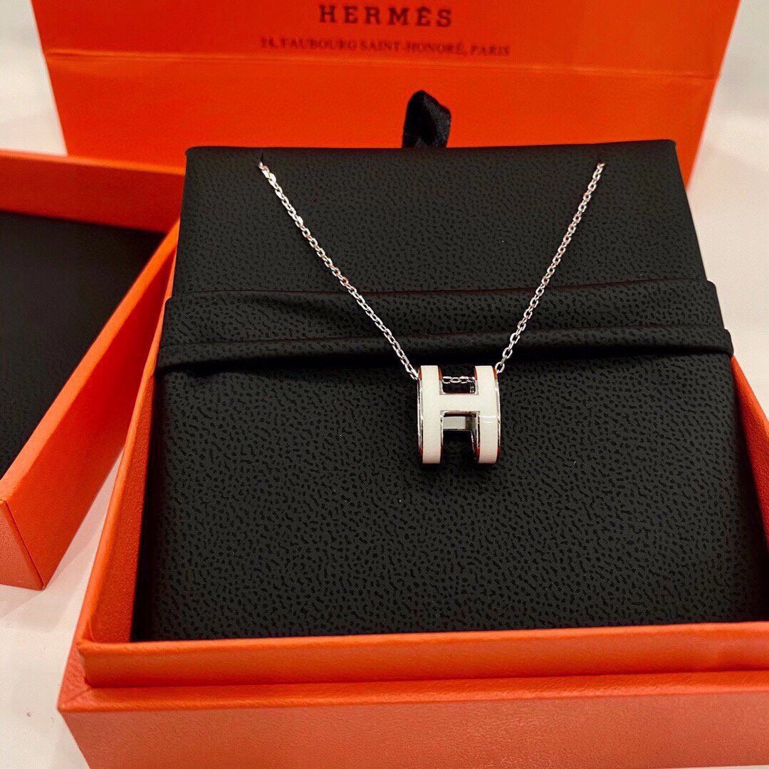 Hermes Mini Pop White 18K Gold Necklace