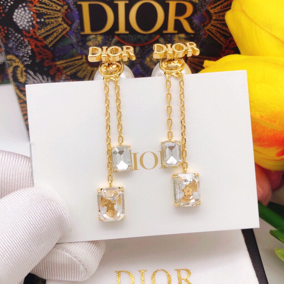 Dior Tassel Crystal Star 18K Gold Earrings