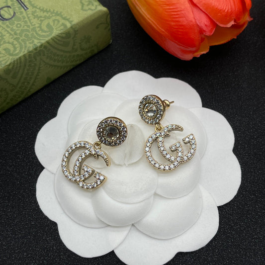 Gucci Double Crystals 18K Gold Earrings