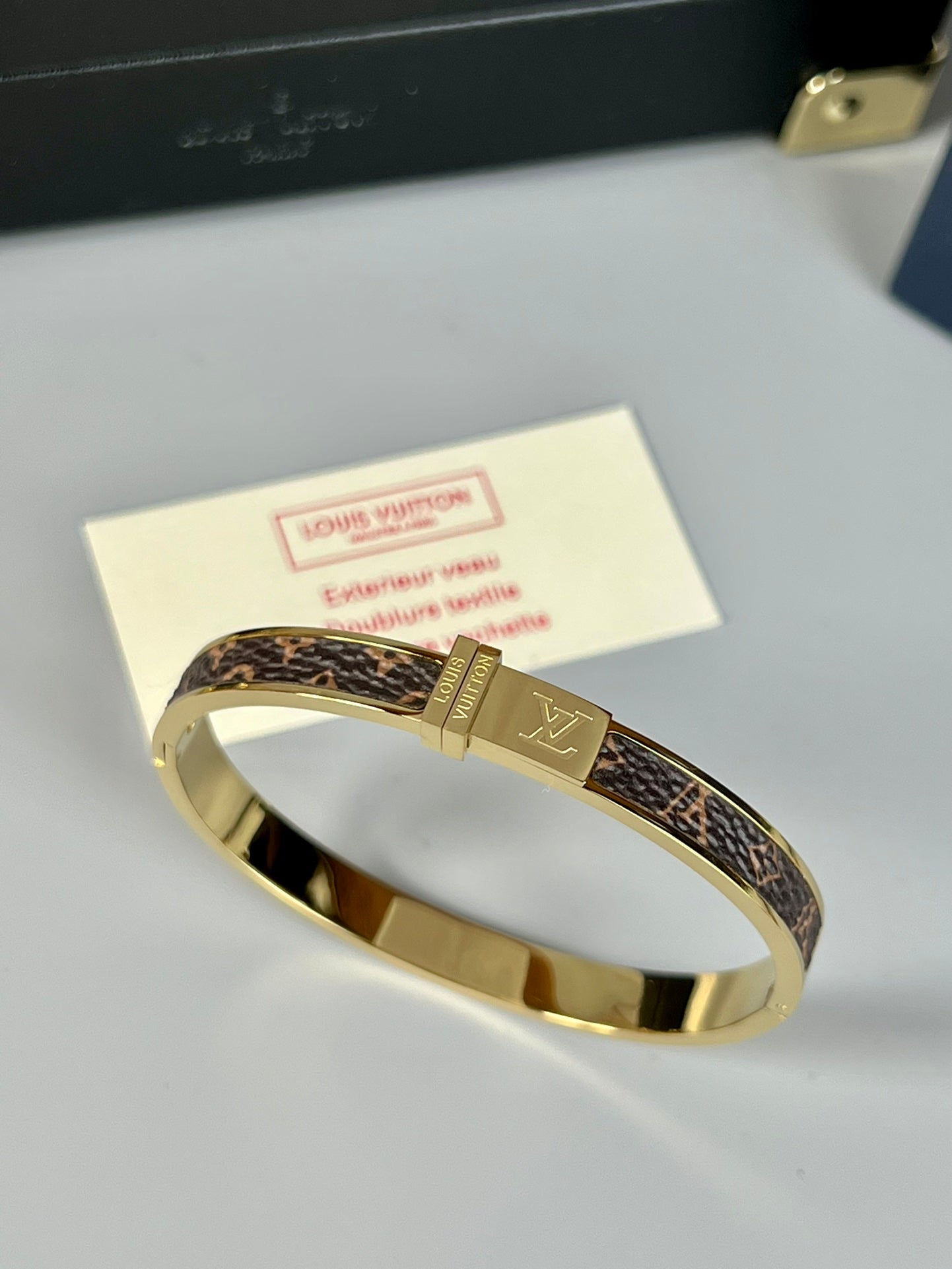 Louis Vuitton Leather 18K Gold Bracelet