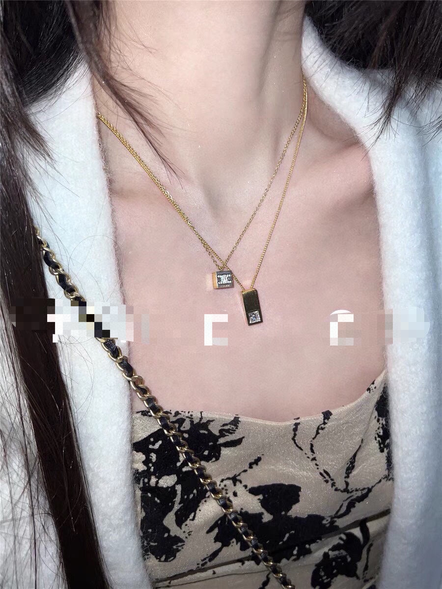 Celine Sentimental Double Square Diamond 18K Gold Necklace