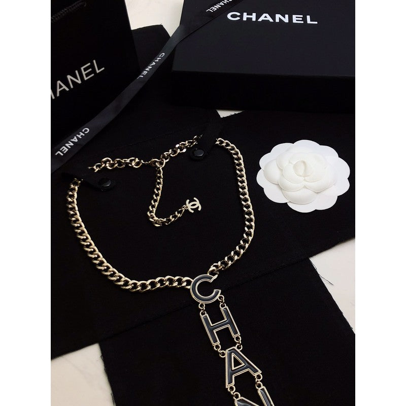 Chanel 22S Big Black Logo 18K Gold Necklace