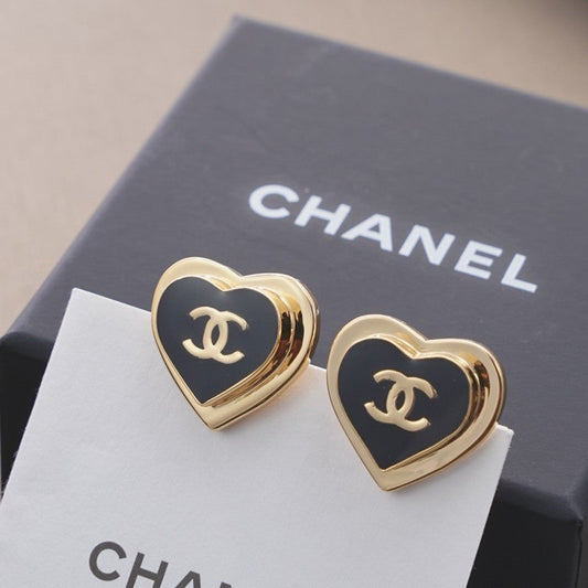 Chanel Black & Red Heart 18K Gold Earrings