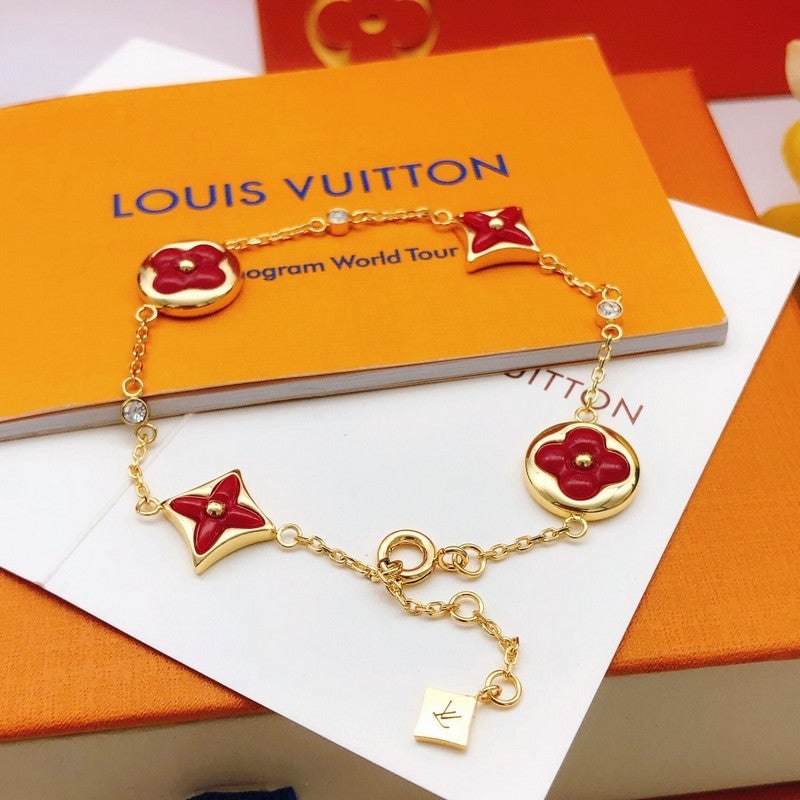 Louis Vuitton Blossom Red Flower 18K Gold Bracelet