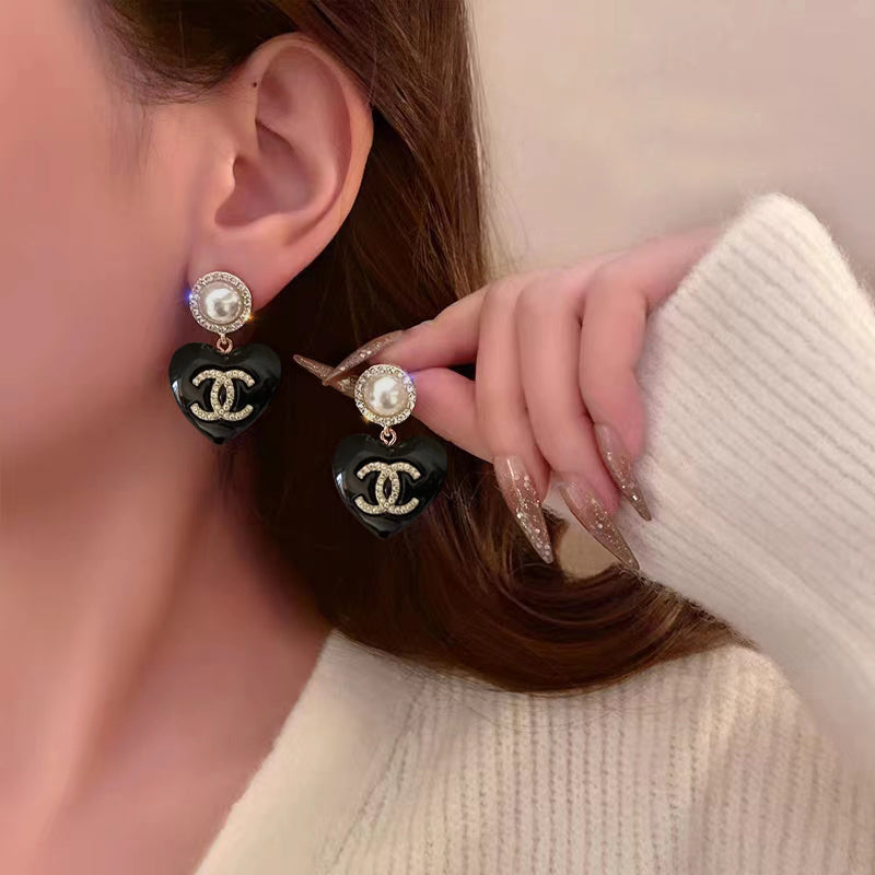 Chanel Black Heart 18K Gold Earrings