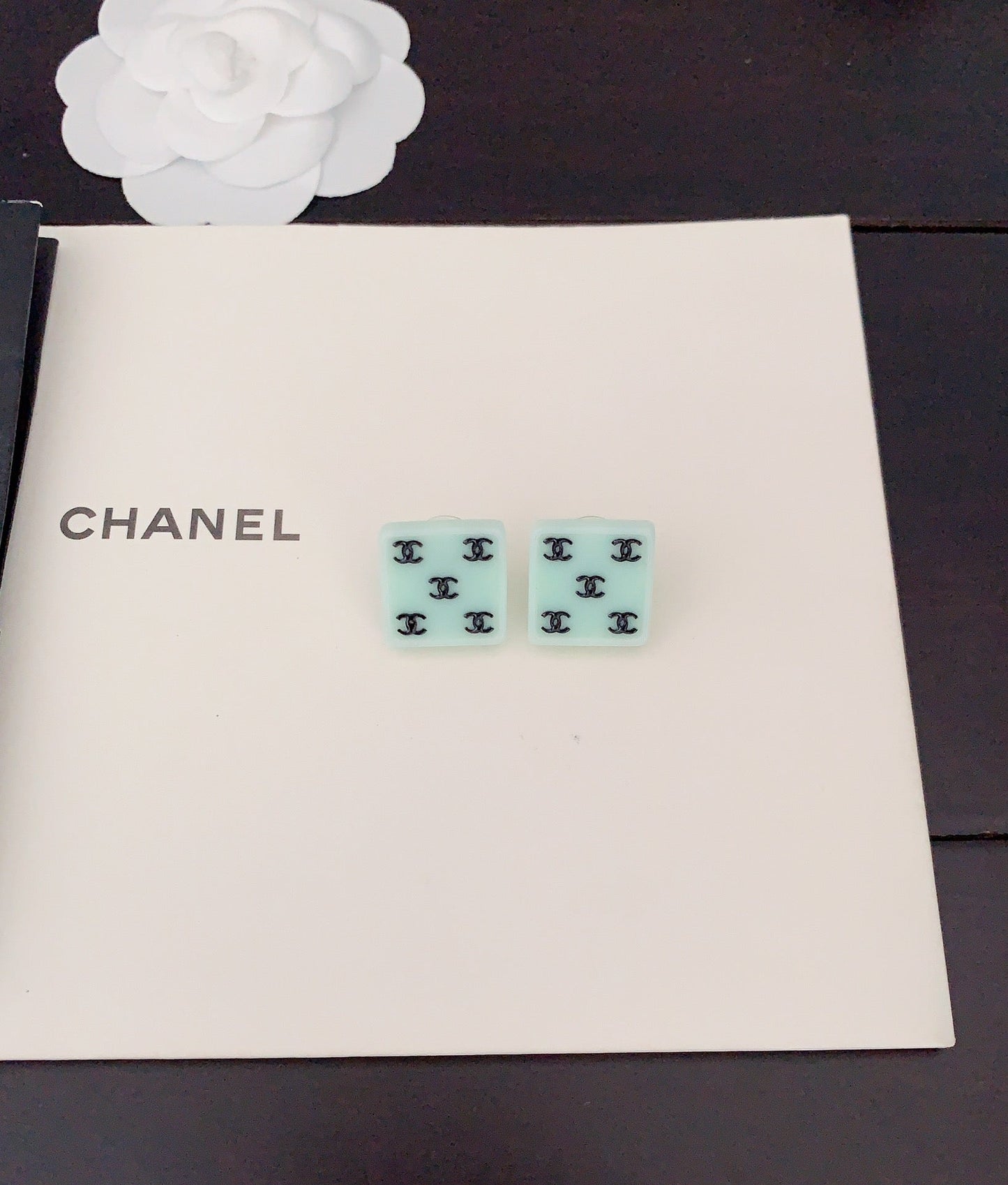 Chanel Green Resin 18K Gold Earrings