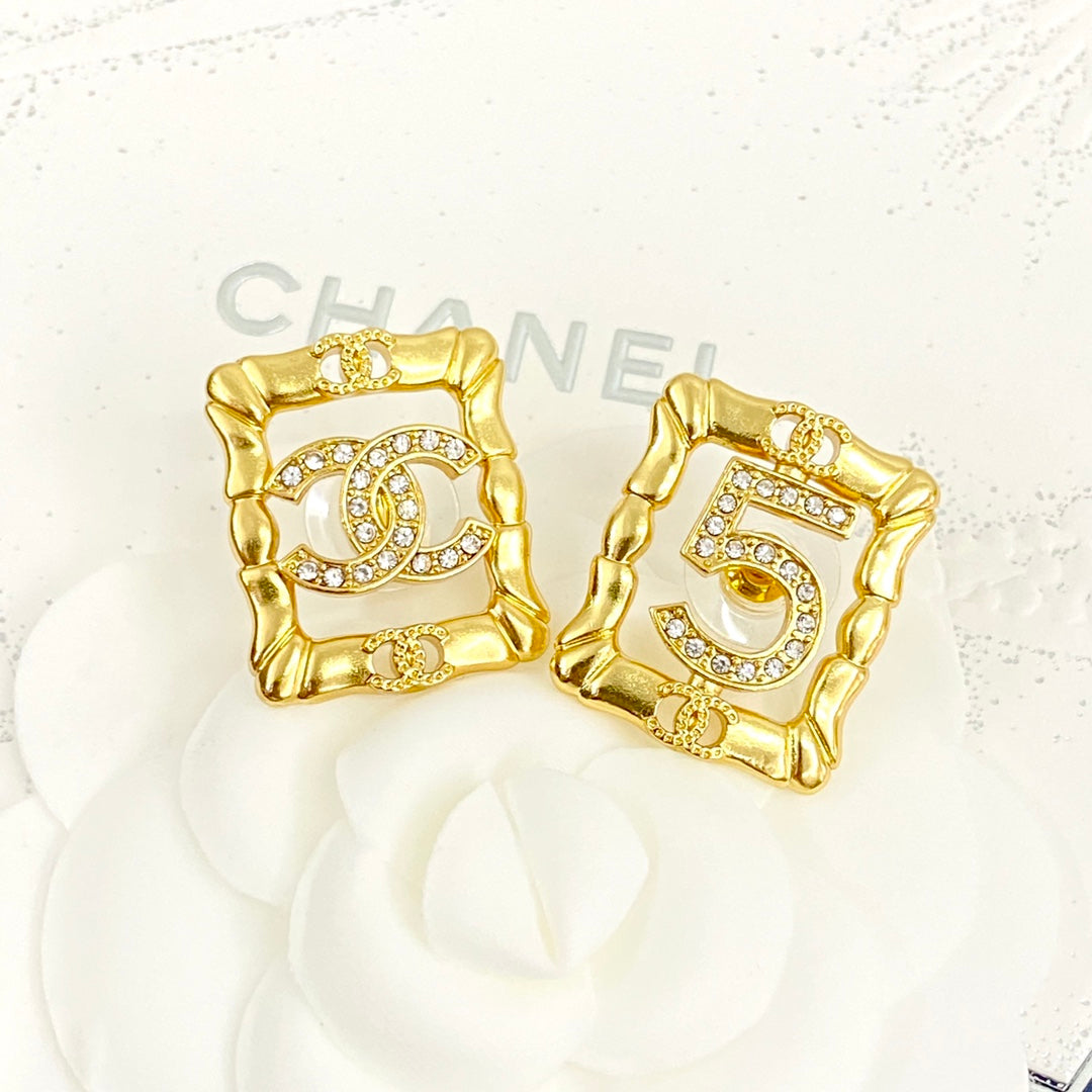 Chanel No.5 Square Diamond 18K Gold Earrings