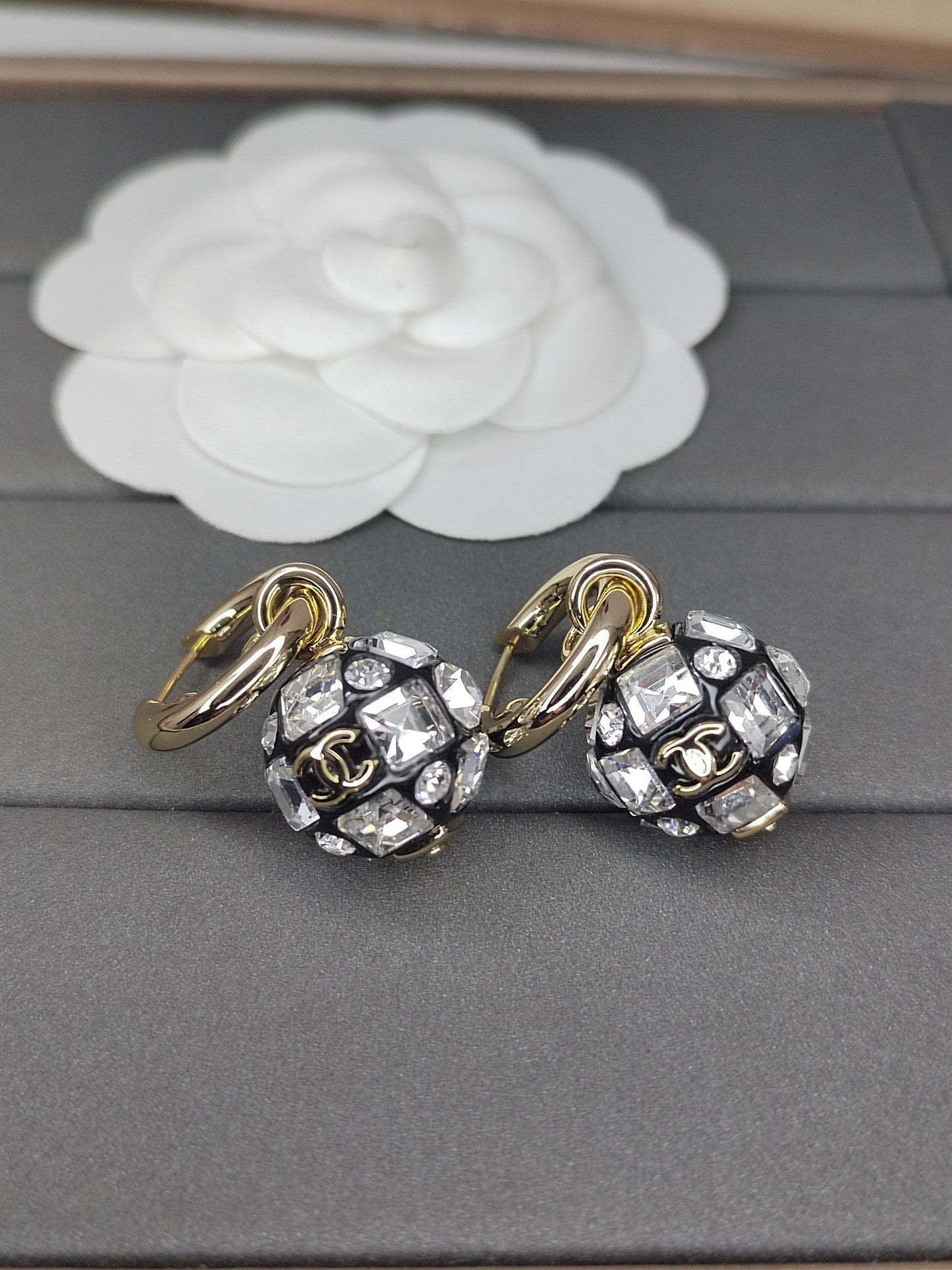 Chanel Ball Crystals 18K Gold Earrings