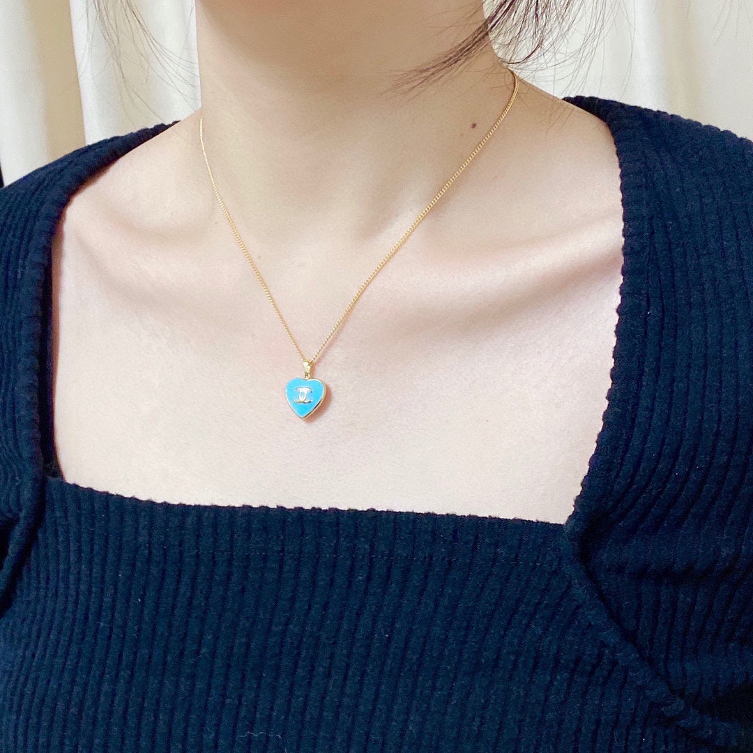 Chanel Blue Heart 18K Gold Necklace