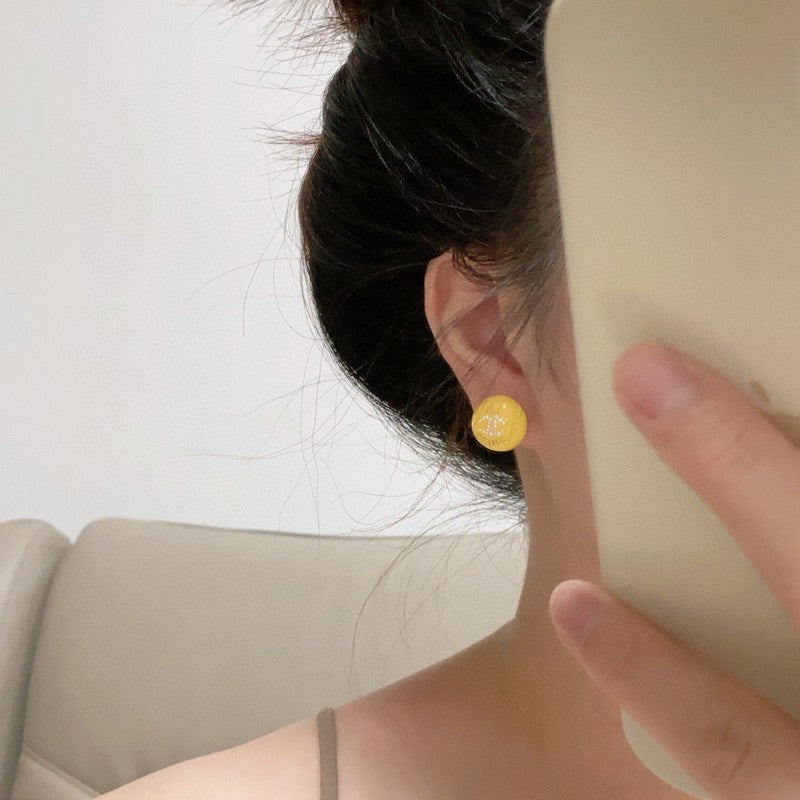 Chanel Yellow Round 18K Gold Earrings