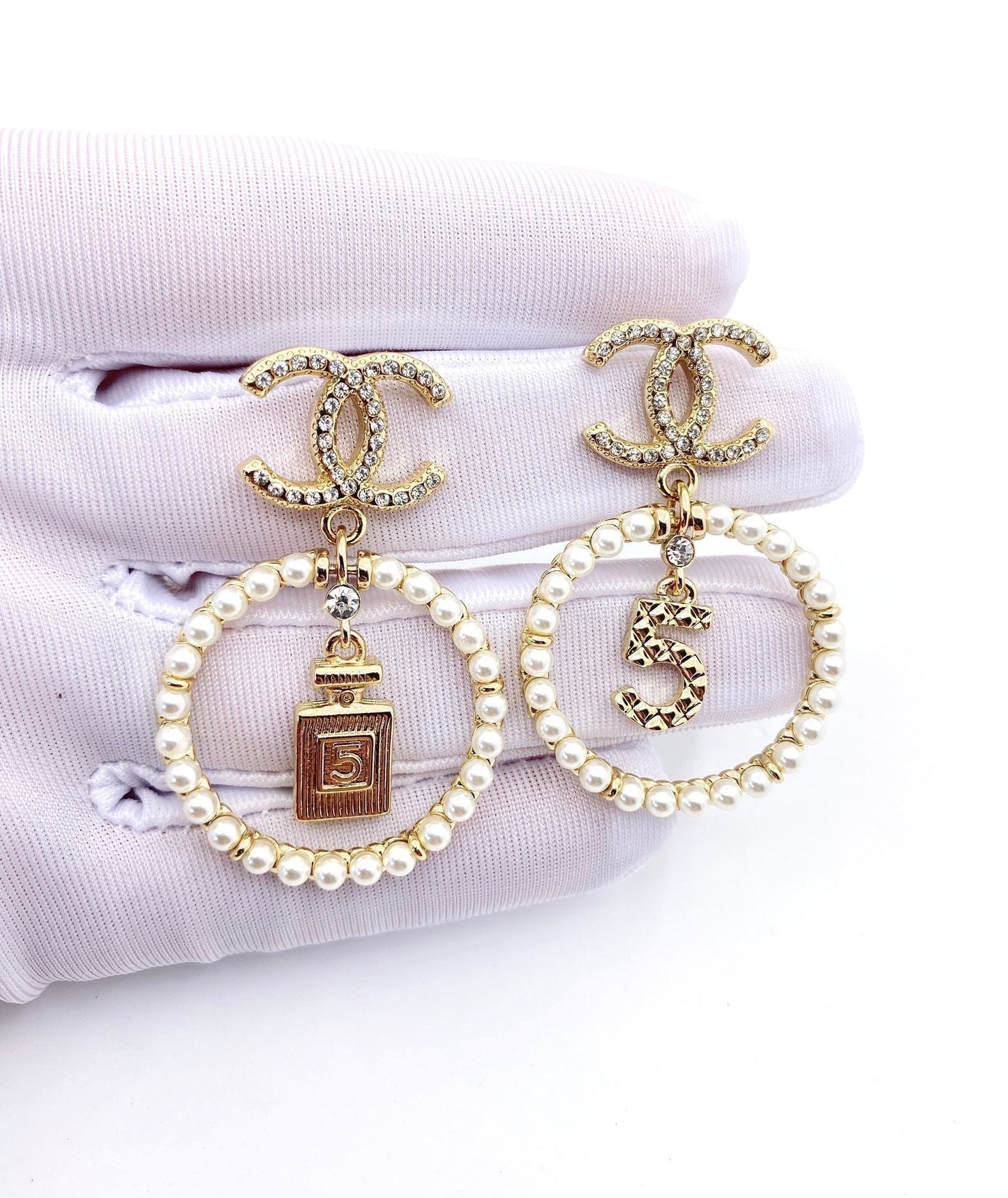 Chanel No. 5 Perfume Pendant 18K Gold Earrings
