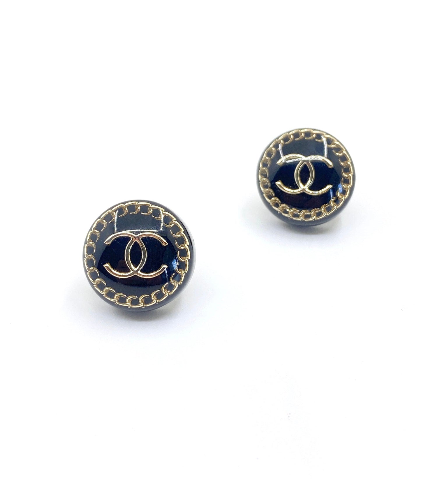 Chanel Circle Resin 18K Gold Earrings