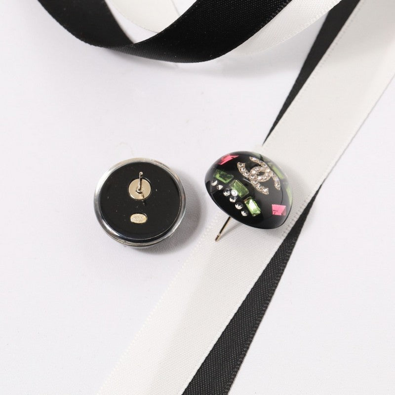 Chanel Black Round 18K Gold Earrings