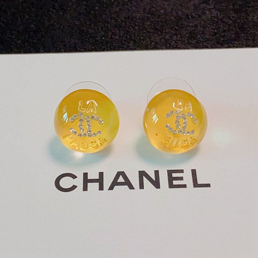 Chanel Yellow Round 18K Gold Earrings