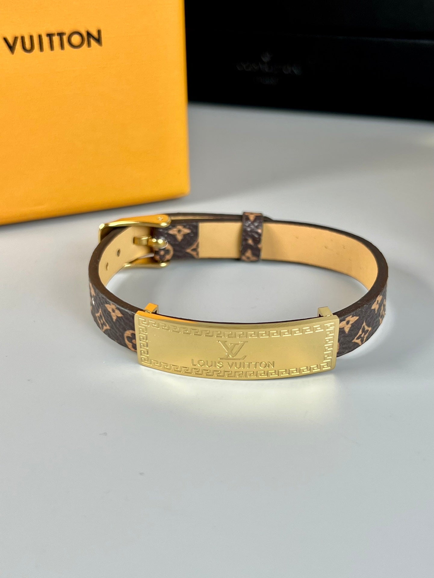 Louis Vuitton Leather 18K Gold Bracelet