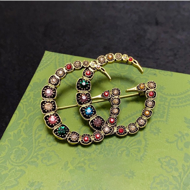 Gucci Double Color Crystal 18K Gold Brooch