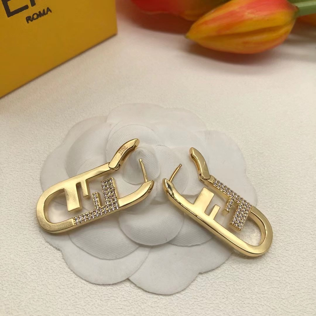 Fendi OLock Diamonds 18K Gold Earrings